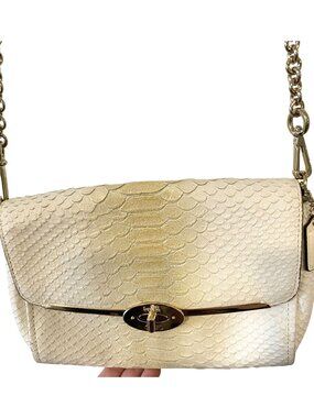 Coach Madison Cream Python Embossed Leather Crossbody Shoulder Bag Turnlock FLAW